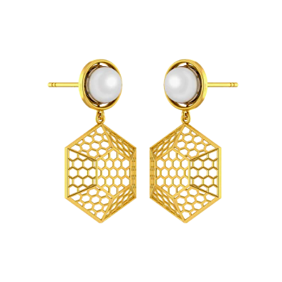 Honey Comb Motif Gold Earrings - Image 3