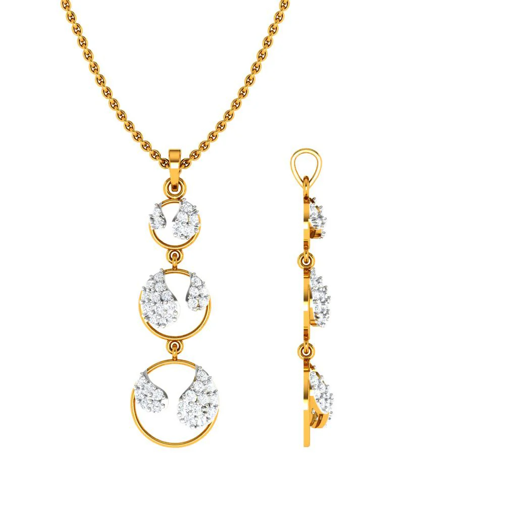 Imperative Diamond Embedded Tri-ringed Design 18KT Gold Pendant - Image 7