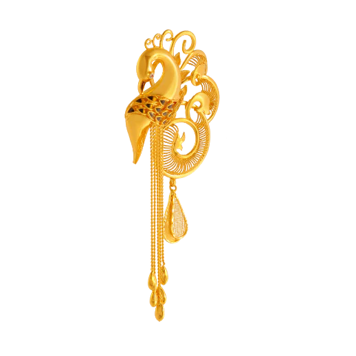 Intricately Designed 22k Peacock Gold Pendant With Meenakari & Jali Work - Image 2