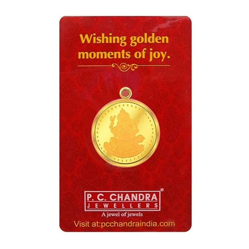 Latest 24k, 5 Gm Lord Ganesha Gold Coin Pendant