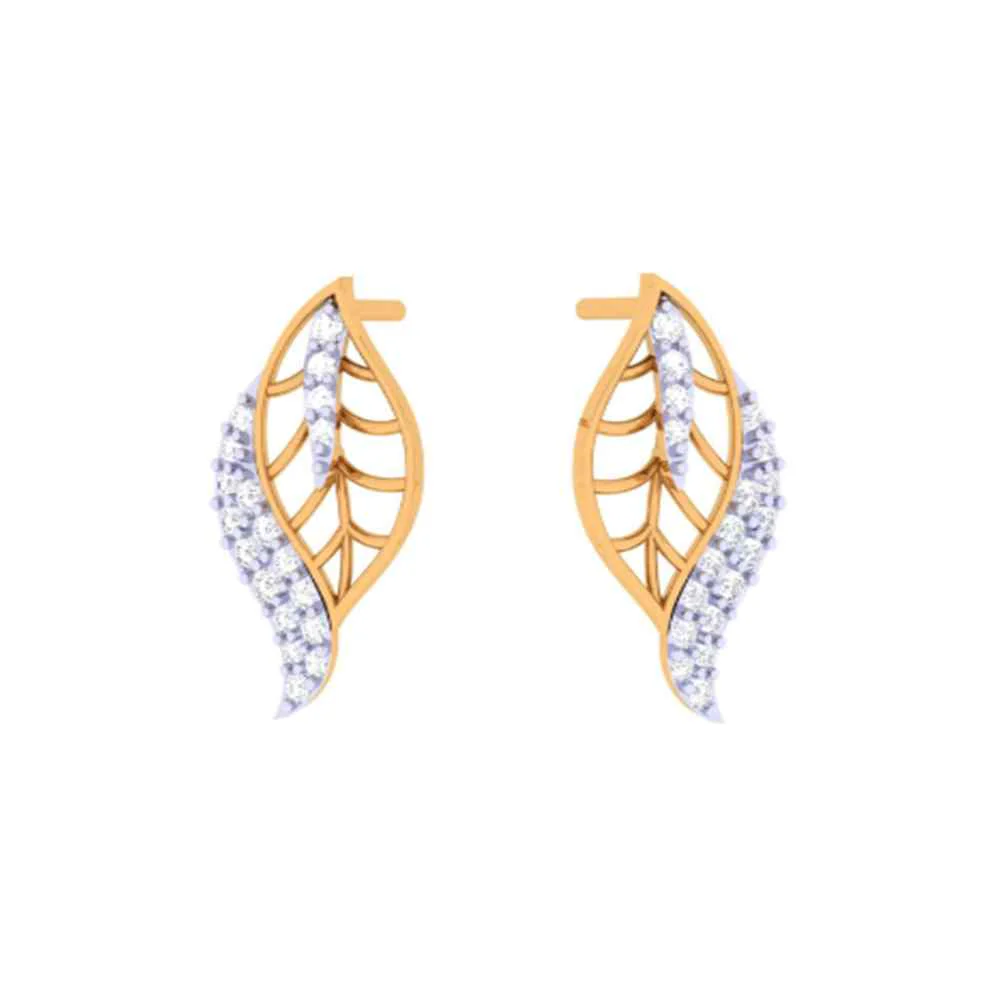 Leaf Motif Gold Earrings - Image 2