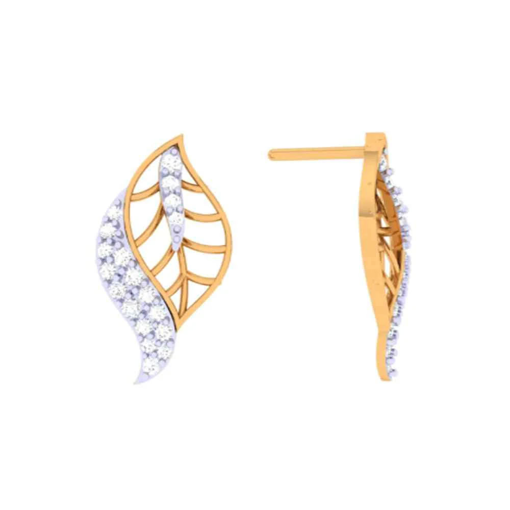 Leaf Motif Gold Earrings - Image 3