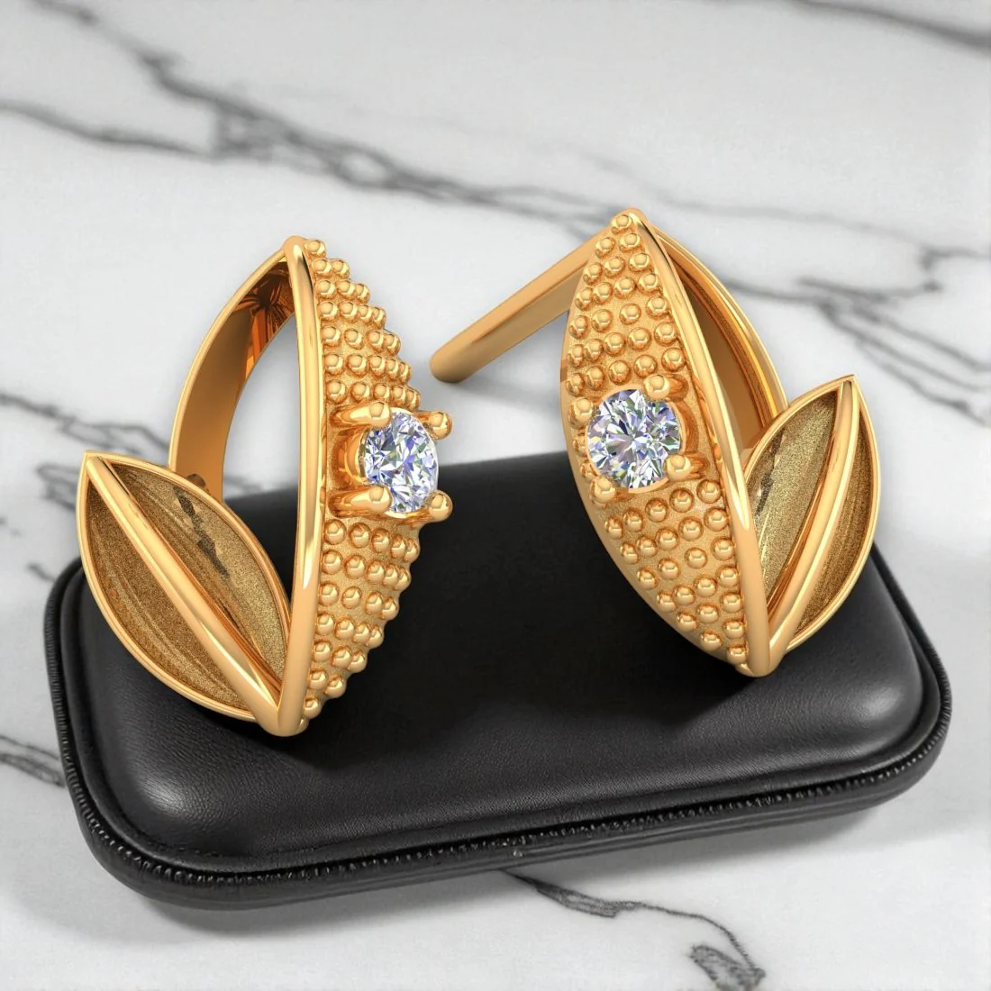 LeafAura 14KT (585) Yellow Gold and Certified Natural Diamond Stud Earrings