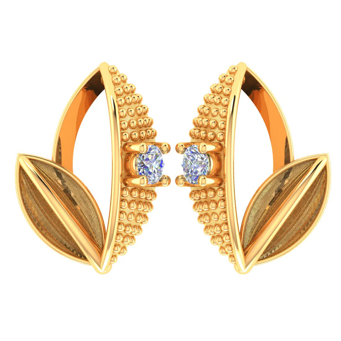 LeafAura 14KT (585) Yellow Gold and Certified Natural Diamond Stud Earrings - Image 2