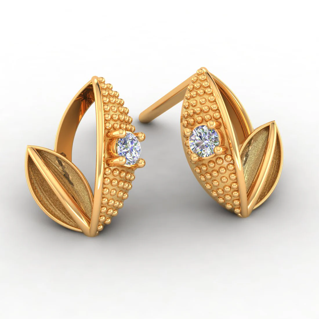LeafAura 14KT (585) Yellow Gold and Certified Natural Diamond Stud Earrings - Image 3