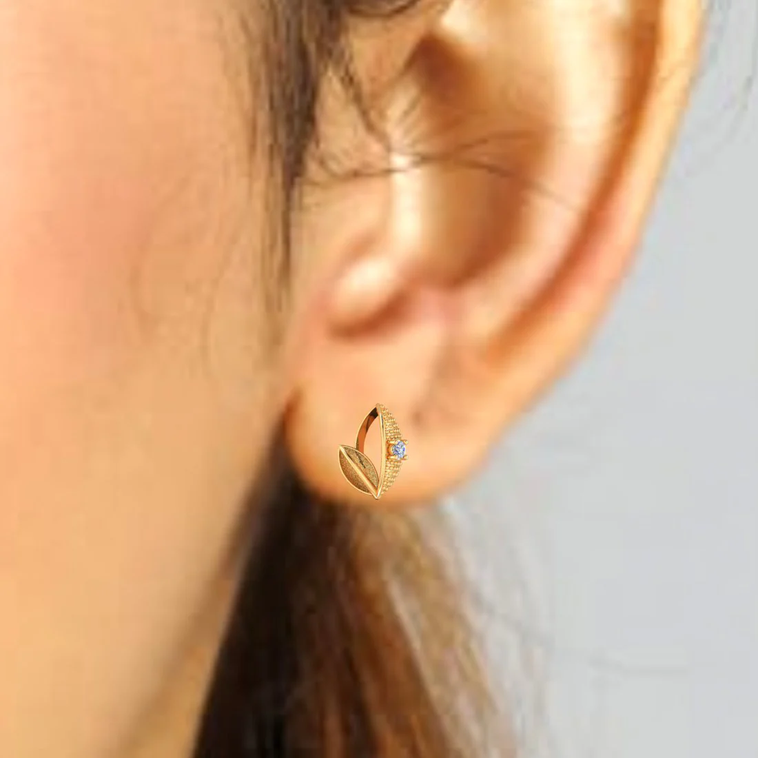 LeafAura 14KT (585) Yellow Gold and Certified Natural Diamond Stud Earrings - Image 5