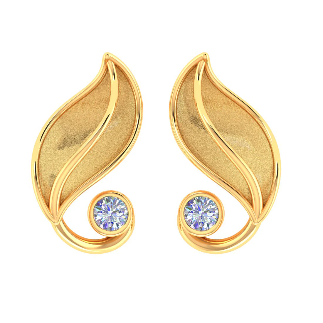 Leafora Glow 14KT (585) Yellow Gold and Certified Natural Diamond Stud Earrings - Image 2