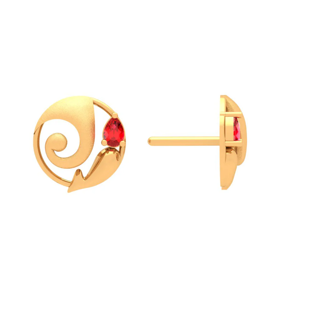 Lord Ganesha 22k Gold Earrings With Red Gem From Goldlite Collection - Image 3