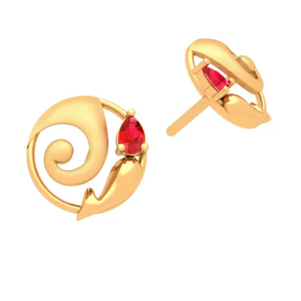 Lord Ganesha 22k Gold Earrings With Red Gem From Goldlite Collection - Image 4