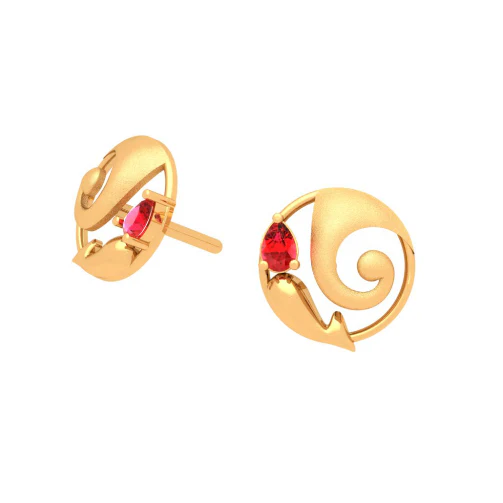 Lord Ganesha 22k Gold Earrings With Red Gem From Goldlite Collection - Image 5
