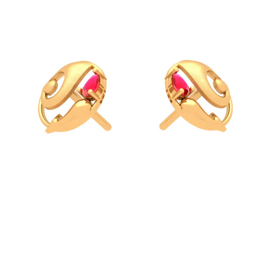 Lord Ganesha 22k Gold Earrings With Red Gem From Goldlite Collection - Image 7