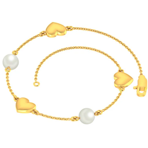 Lovely 14k Gold Heart Design And Pearl Accent Bracelet For Women From Pc Chandra Online Exclusive - Image 2