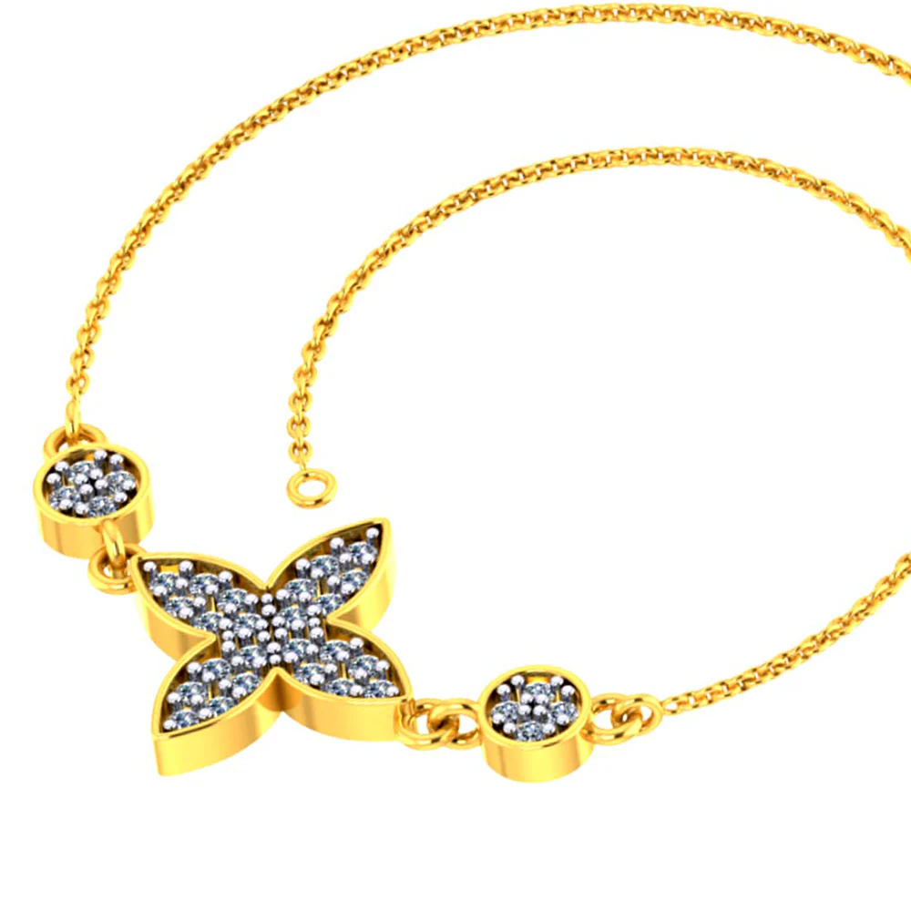 Lovely 18k Gold And Diamond Embellished Flower Motif Bracelet Pc Chandra Jewellers - Image 3