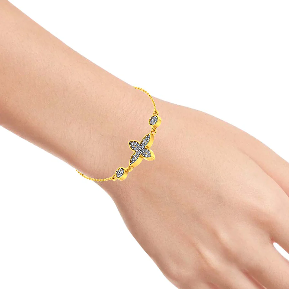 Lovely 18k Gold And Diamond Embellished Flower Motif Bracelet Pc Chandra Jewellers - Image 5