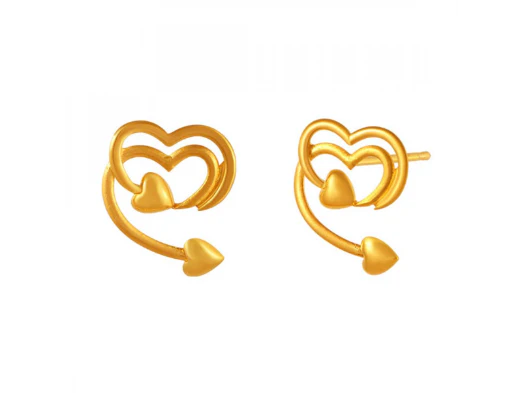 Lovely 22k Gold Stud Earrings With Heart Shape Details - Image 2