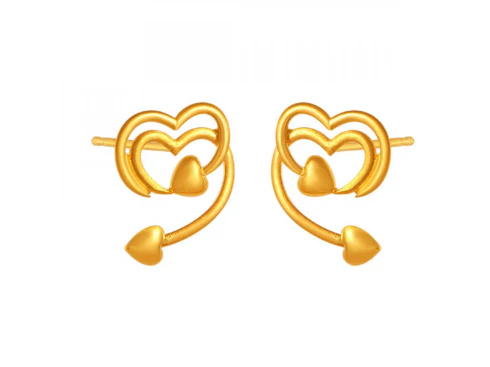 Lovely 22k Gold Stud Earrings With Heart Shape Details - Image 3