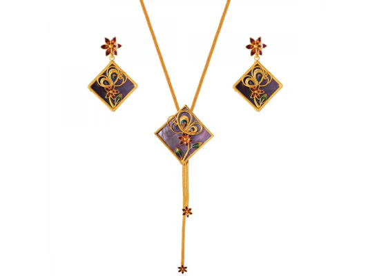 Majestic Diamond Shape 22k Gold Jewellery Set In Meenakari Style
