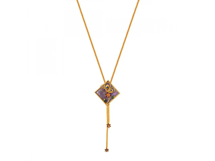 Majestic Diamond Shape 22k Gold Jewellery Set In Meenakari Style - Image 2