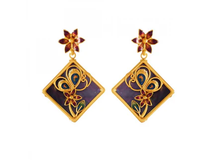 Majestic Diamond Shape 22k Gold Jewellery Set In Meenakari Style - Image 3