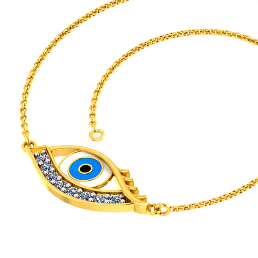 Minimal And Chic 14k Gold And Diamond Studded Evil Eye Bracelet From The Diamond Collection Of Pc Chandra Jewellers - Image 3