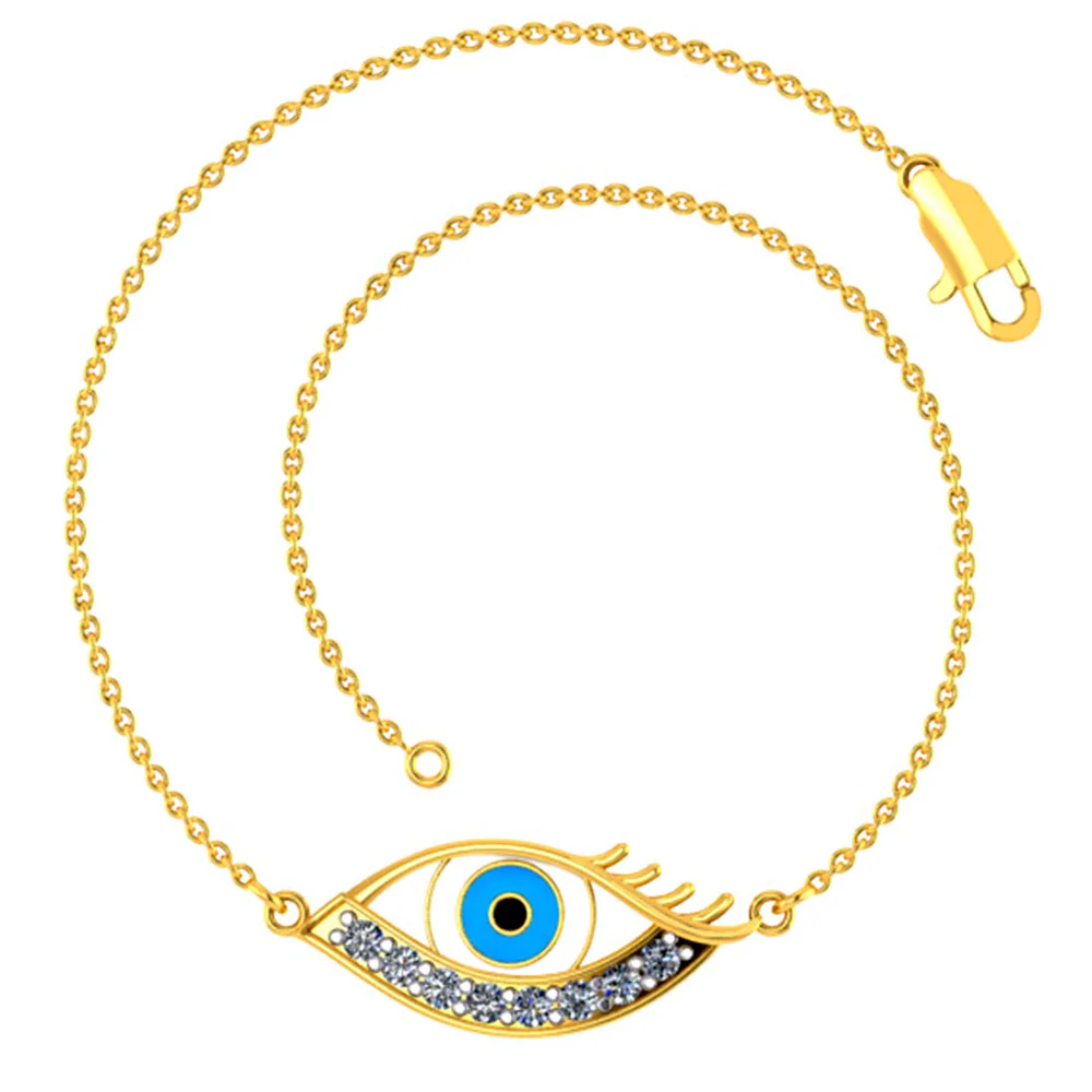 Minimal And Chic 14k Gold And Diamond Studded Evil Eye Bracelet From The Diamond Collection Of Pc Chandra Jewellers - Image 4