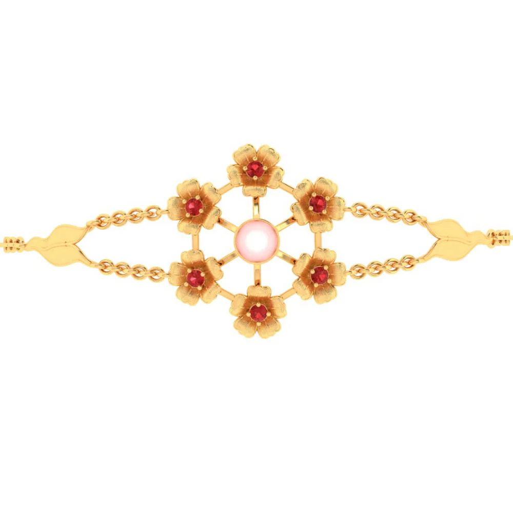 Multiple Flowers With Pink Stone 22k Gold Bracelet
