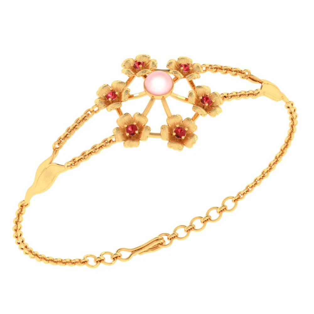 Multiple Flowers With Pink Stone 22k Gold Bracelet - Image 2