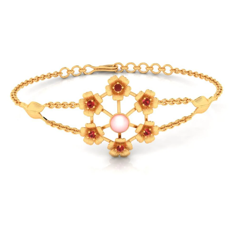 Multiple Flowers With Pink Stone 22k Gold Bracelet - Image 3