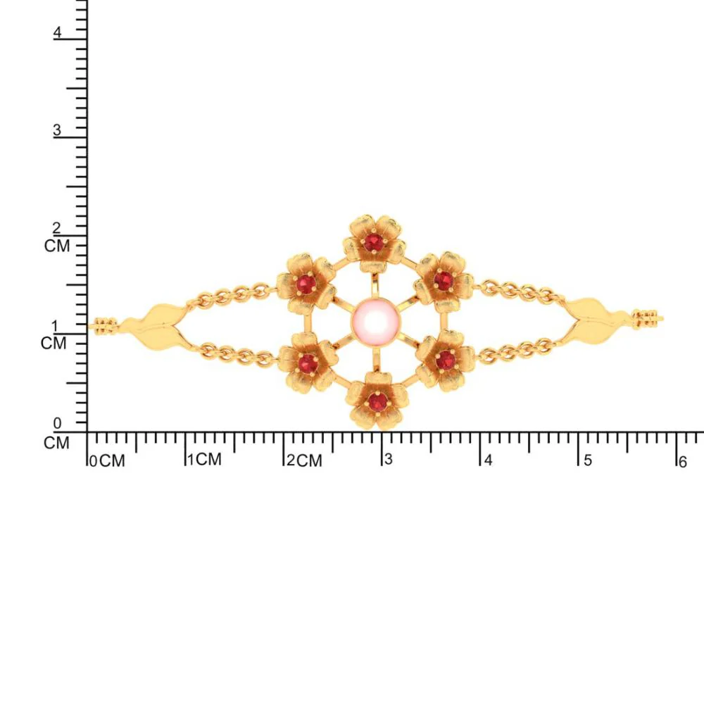 Multiple Flowers With Pink Stone 22k Gold Bracelet - Image 4