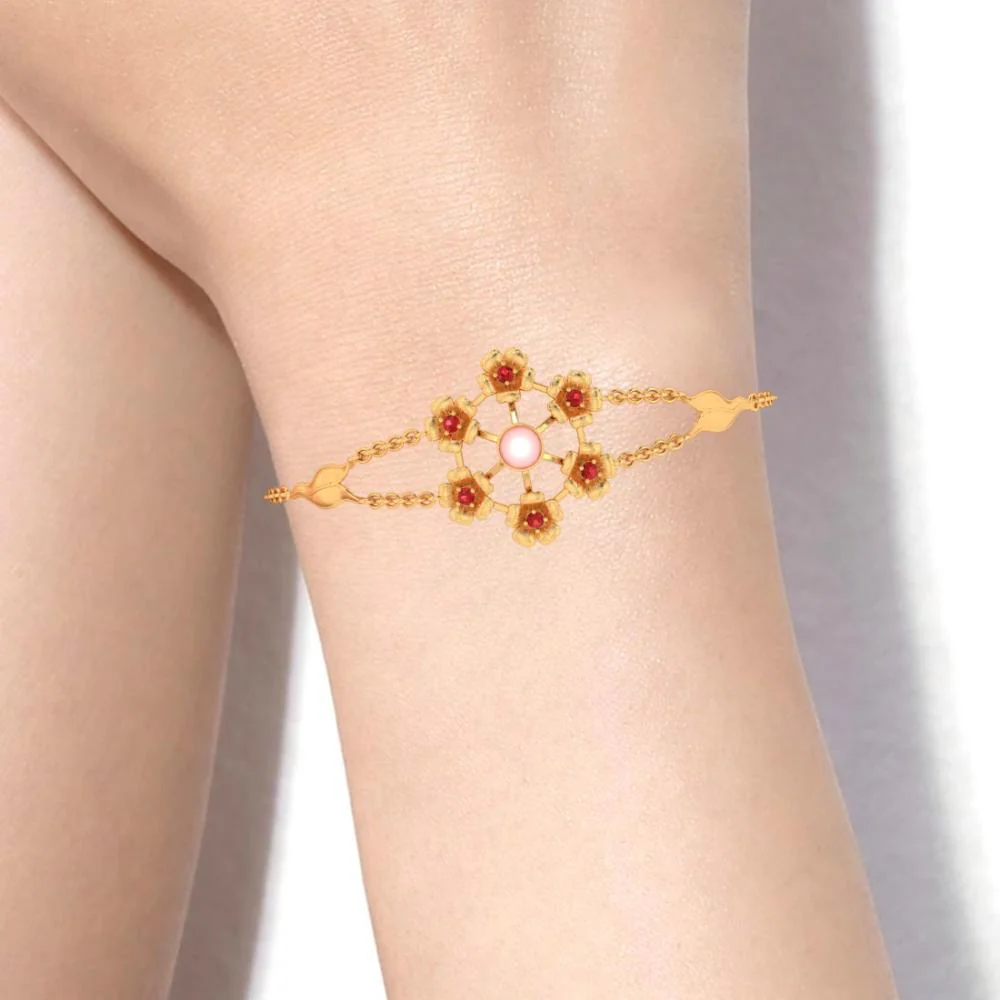 Multiple Flowers With Pink Stone 22k Gold Bracelet - Image 5