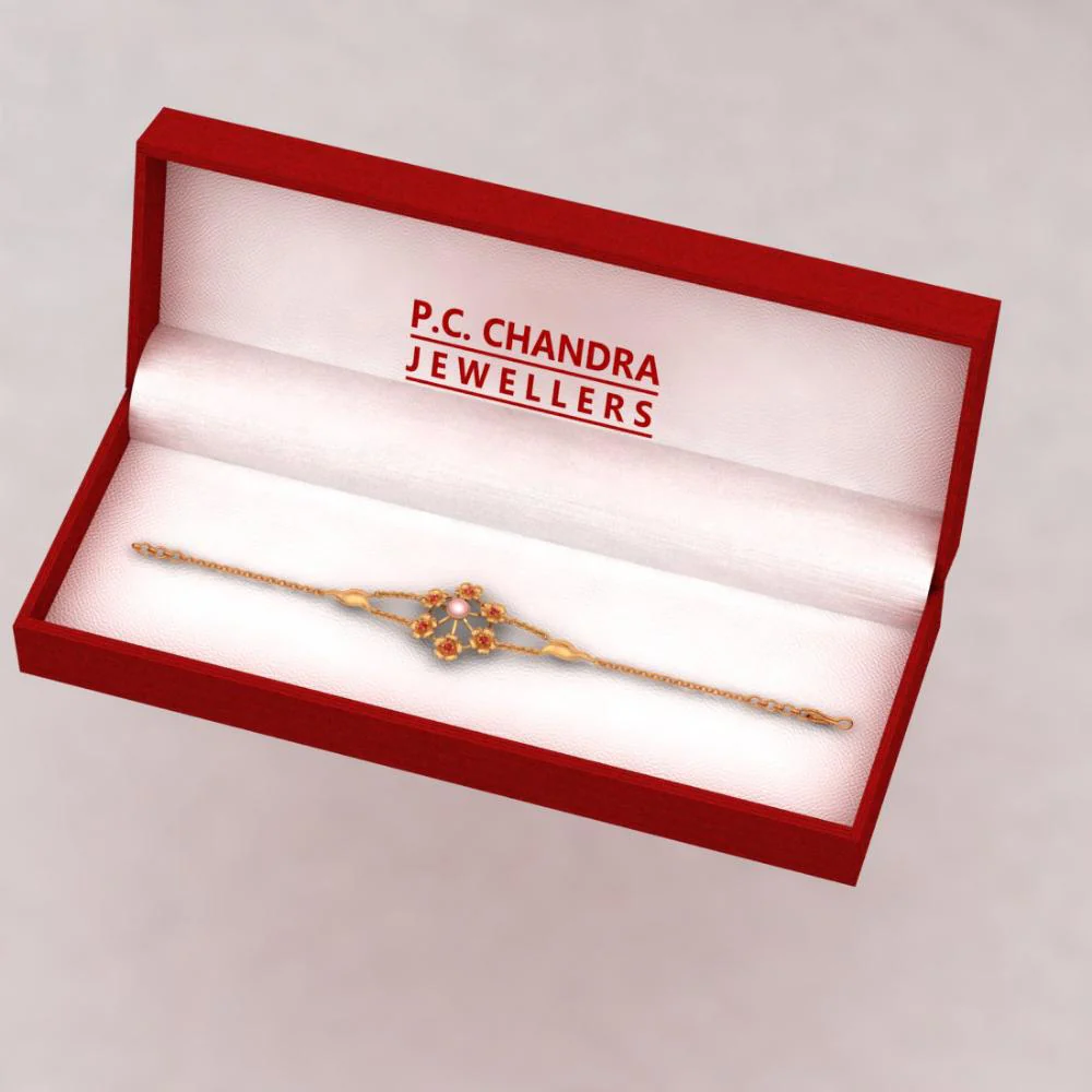 Multiple Flowers With Pink Stone 22k Gold Bracelet - Image 6