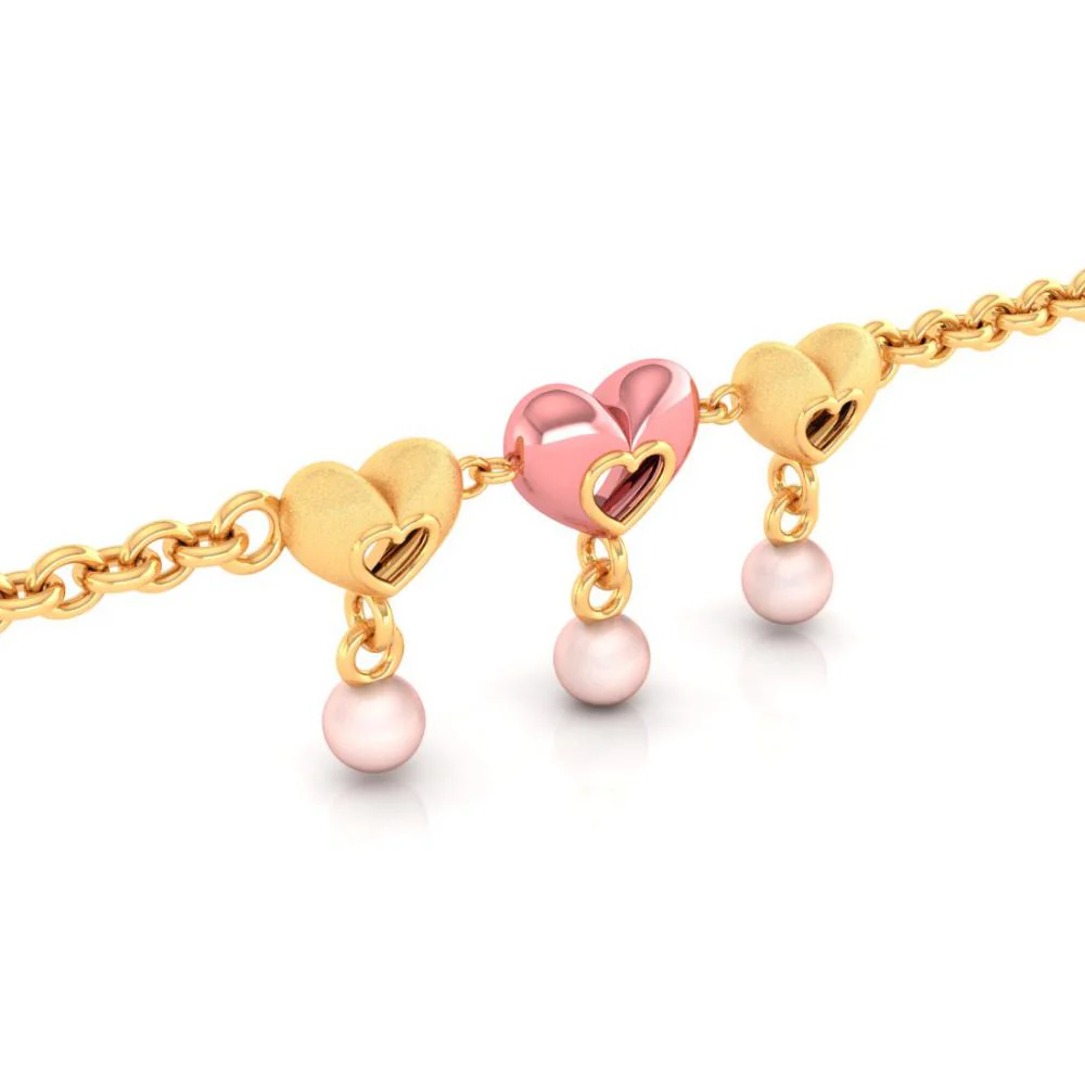 Multiple Hearts With Pink Ball 18k Gold Bracelet - Image 2