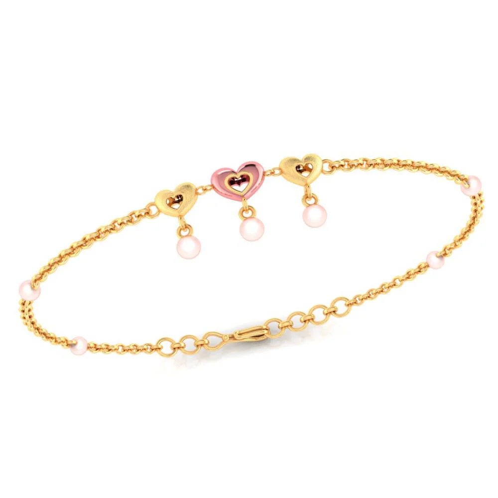 Multiple Hearts With Pink Ball 18k Gold Bracelet - Image 3