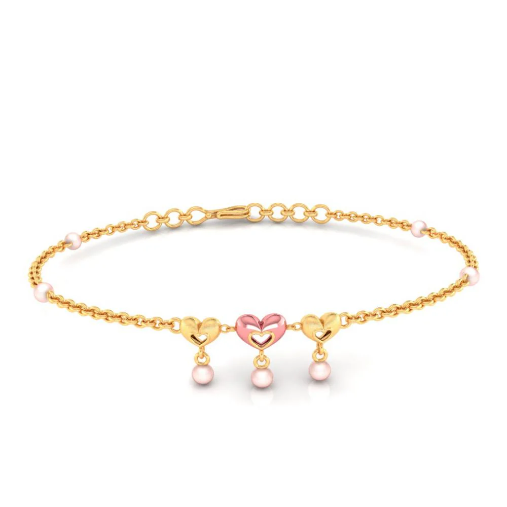Multiple Hearts With Pink Ball 18k Gold Bracelet - Image 4