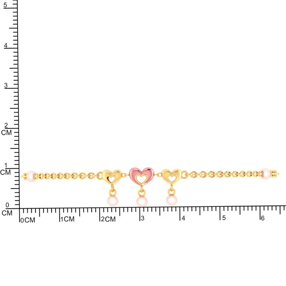 Multiple Hearts With Pink Ball 18k Gold Bracelet - Image 5