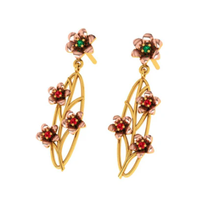 Oval-shaped Floral Crafted 22k Gold Dangler Stylish Earrings - Image 4