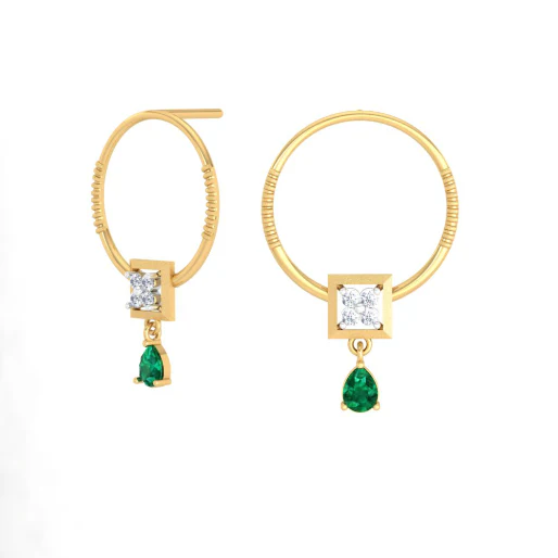 Oval Shaped Green Stone Studded Gold Earrings - Image 6