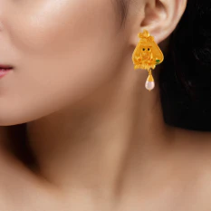 Owl Shaped 22k Gold Earrings With Hanging Pearls - Image 3