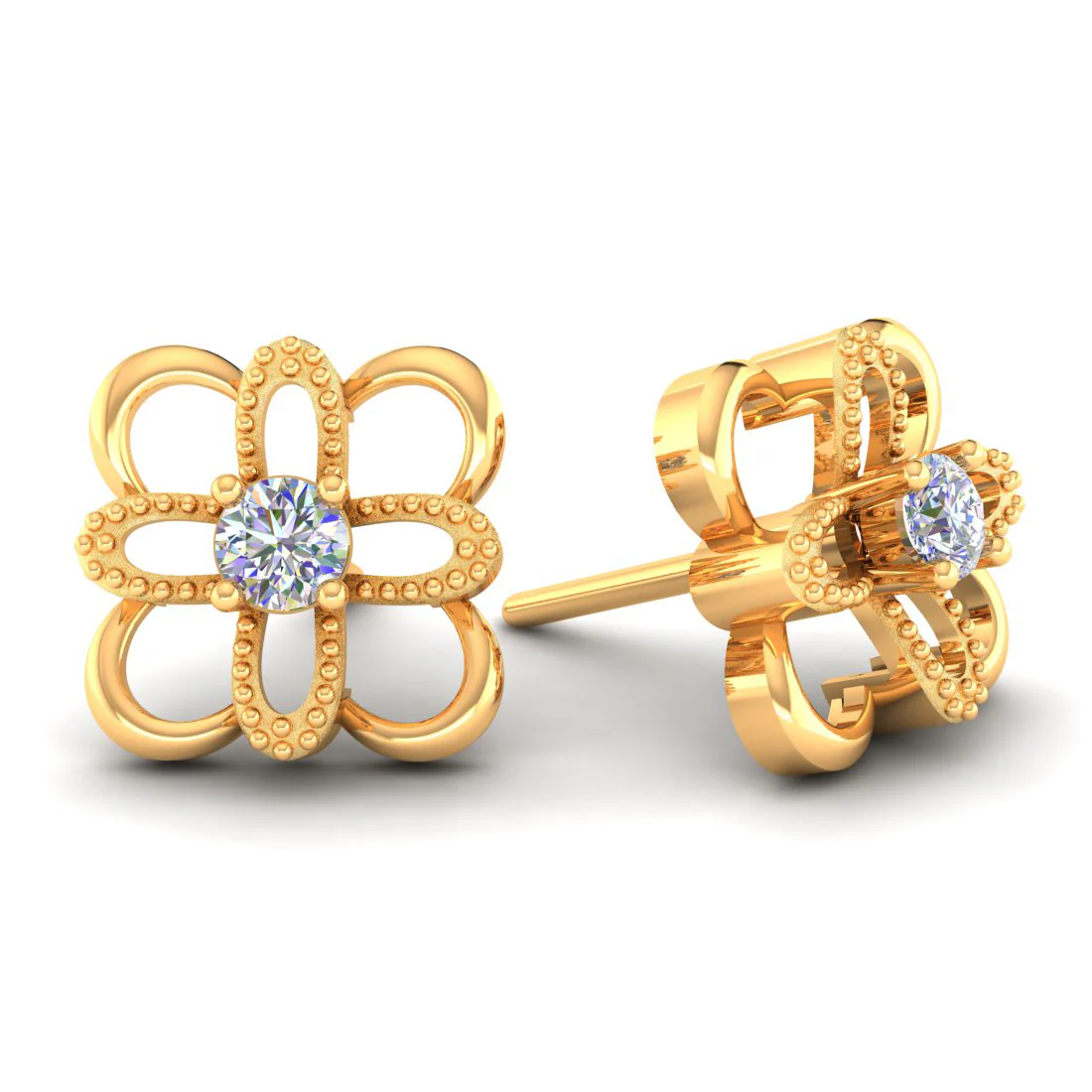 PetalCharm 14KT (585) Yellow Gold & Certified Natural Diamond Stud Earrings - Image 3