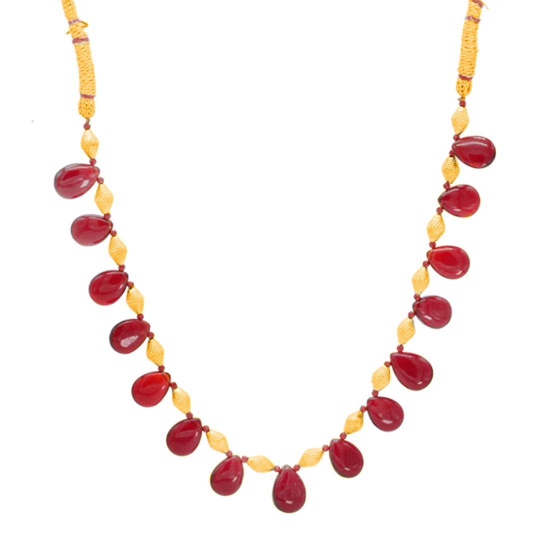Raktima 22KT (916) Traditional Tushi Necklace with Red Drop Beads - Image 3