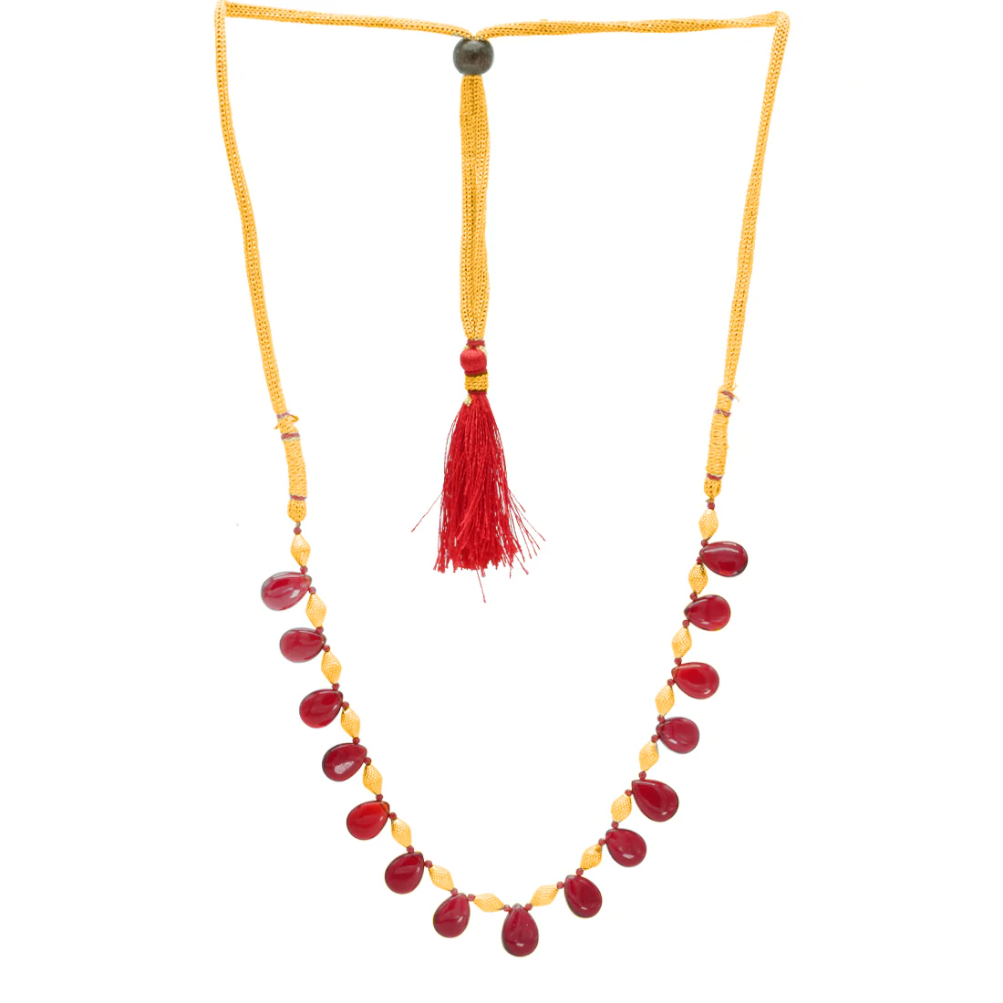Raktima 22KT (916) Traditional Tushi Necklace with Red Drop Beads - Image 4