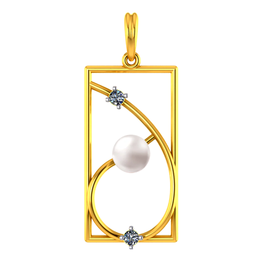 Rectangle Shaped Diamond Studded 18k Diamond Pendant With A Pearl Centre