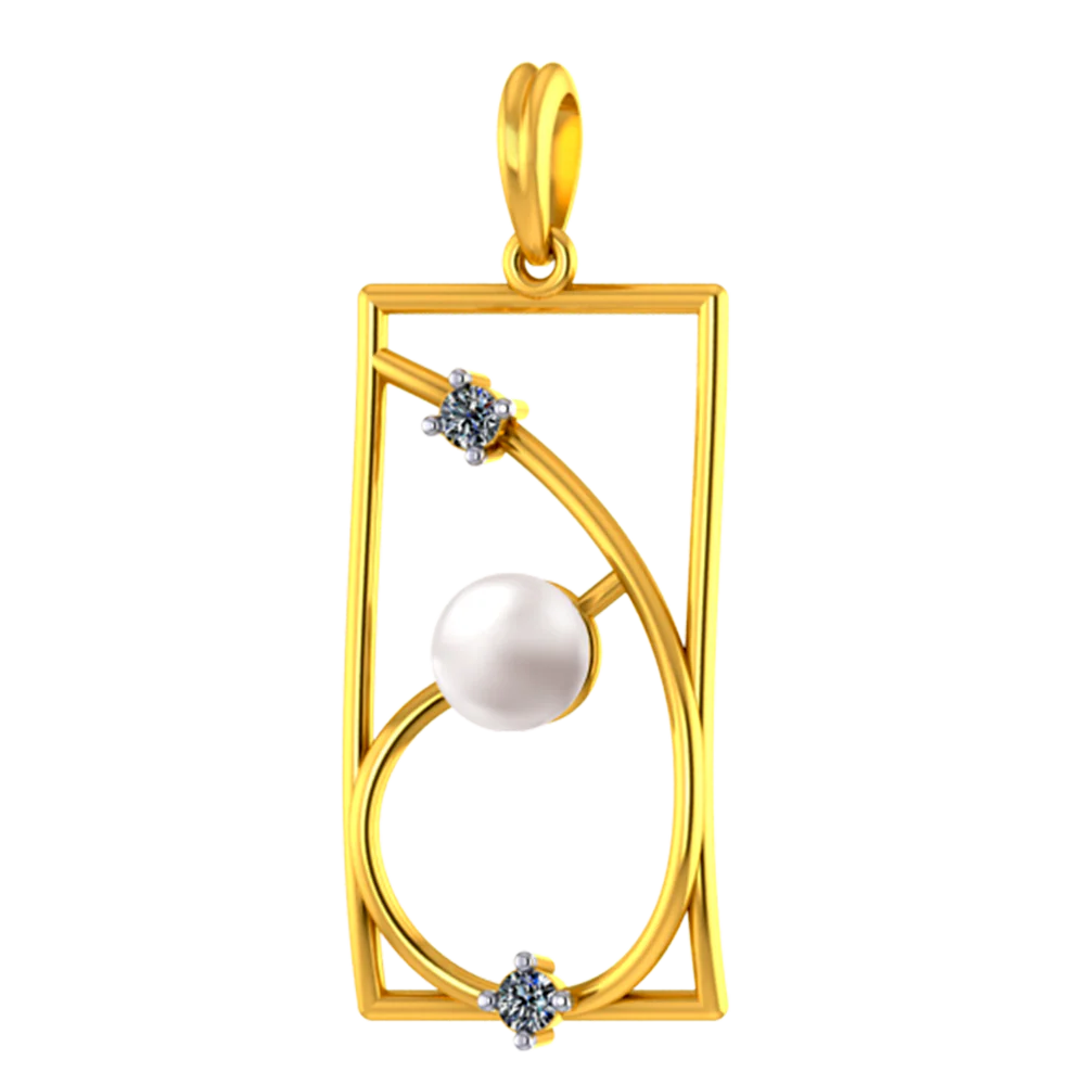 Rectangle Shaped Diamond Studded 18k Diamond Pendant With A Pearl Centre - Image 2