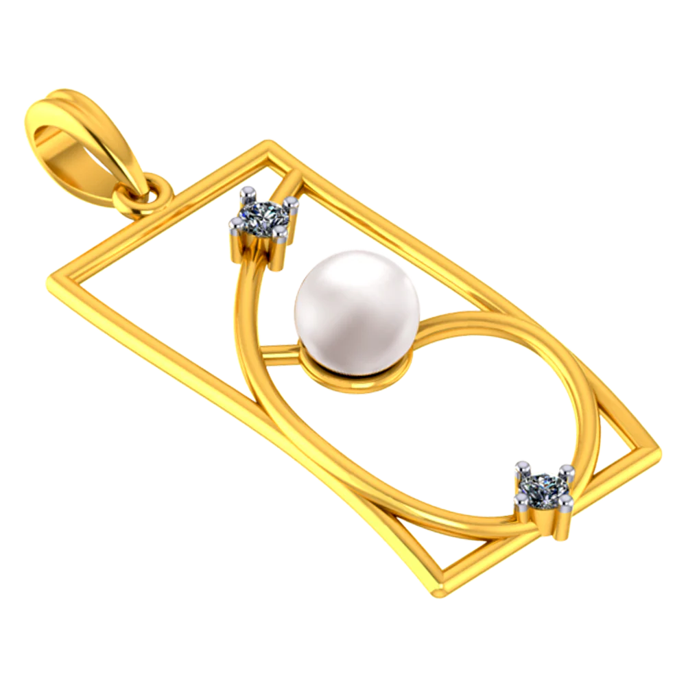 Rectangle Shaped Diamond Studded 18k Diamond Pendant With A Pearl Centre - Image 3