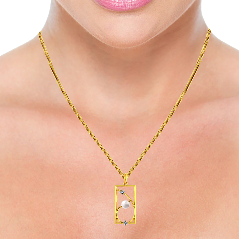 Rectangle Shaped Diamond Studded 18k Diamond Pendant With A Pearl Centre - Image 5