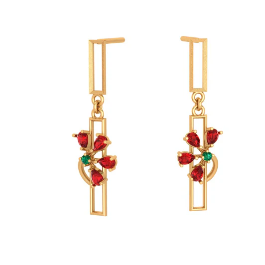 Red Petal Motif Gold Earrings - Image 5