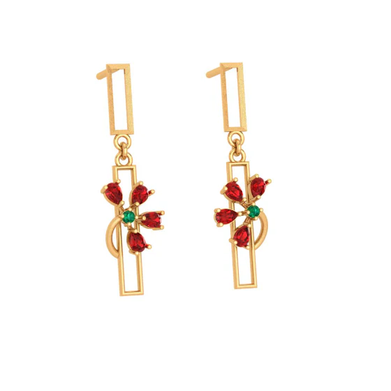 Red Petal Motif Gold Earrings - Image 7