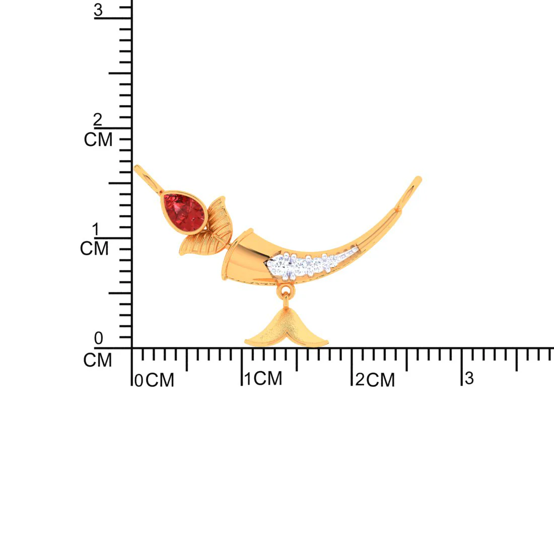 Red Stone Ball Drop 18k Gold Pendant With Dimond - Image 4