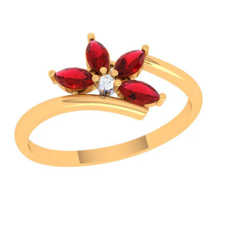 Red Stoned Petal Pattern Gold Ring - Image 2