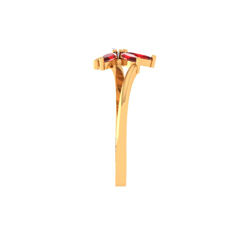 Red Stoned Petal Pattern Gold Ring - Image 3